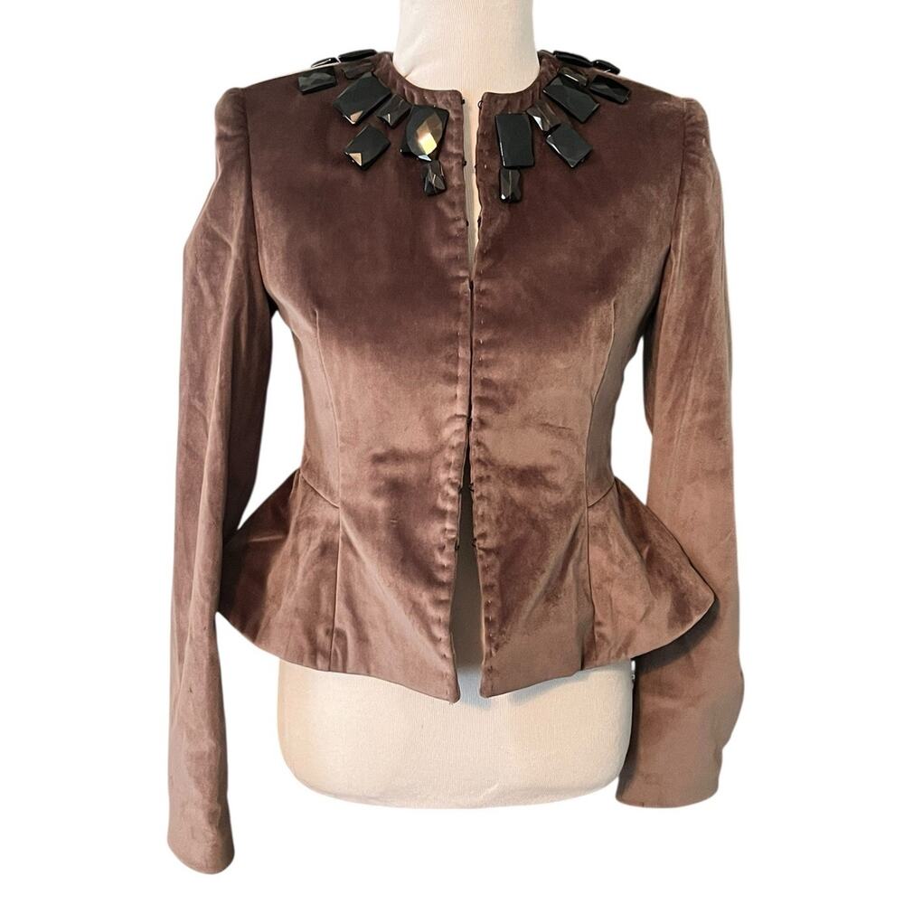 NORMAN AMBROSE Vintage Velvet Jacket •S•Brown Jeweled Blazer Brown Peplum Fitted